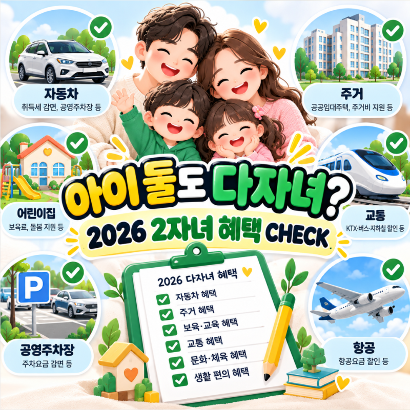 아이 둘이면 다자녀일까요? 2026 2자녀 혜택부터 확인해봤어요