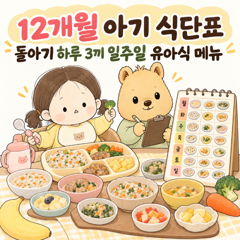 12개월 아기 식단표｜돌아기 하루 3끼 일주일 유아식 메뉴