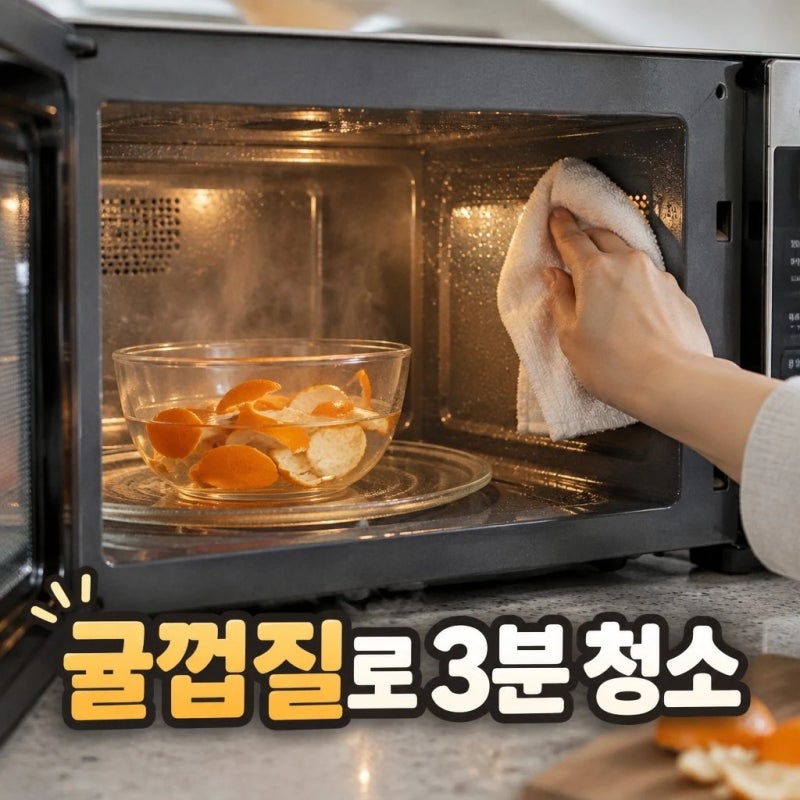 전자레인지 청소, 귤껍질과 식초로 기름때 쉽게 닦아봤어요