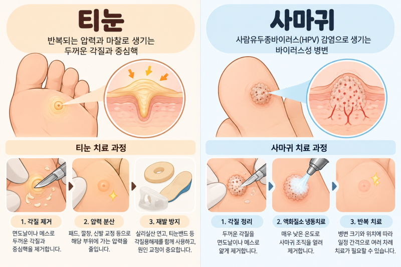 티눈과 사마귀, 깎아보면 생각보다 차이가 분명합니다.