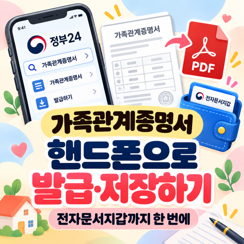 가족관계증명서 '모바일' 발급, 전자문서지갑 저장·PDF 제출 방법