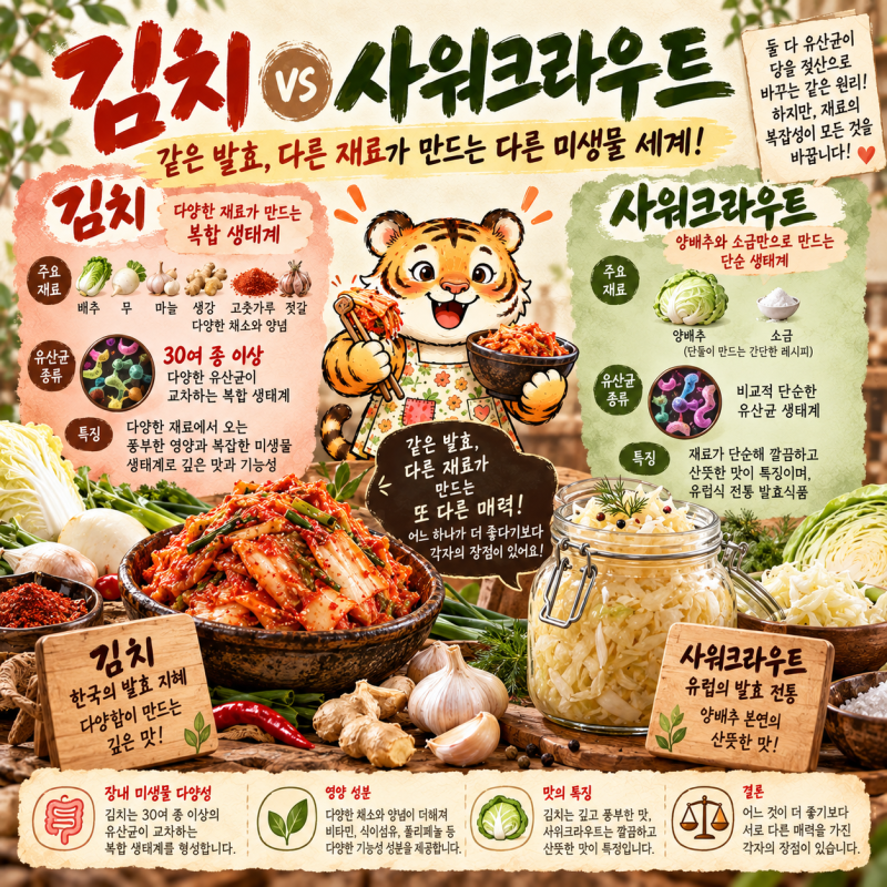 사워크라우트 vs 김치, 장 건강 차이는?같은 유산발효 양배추인데 다른 이유 깊이 파봤어요