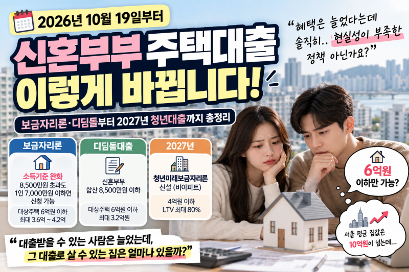 2026 신혼부부 주택대출 달라진다｜보금자리론 소득기준부터 한도·집값·2027 청년대출까지 ....