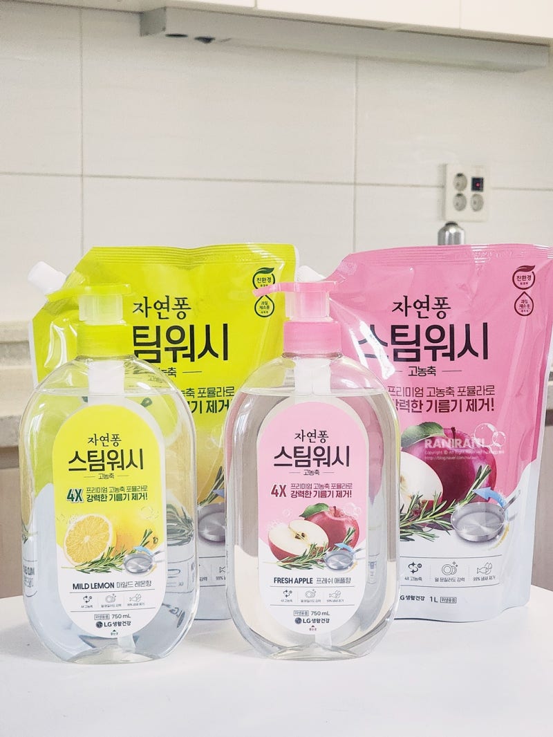 고농축 프리미엄 주방세제 자연퐁 스팀워시 4X 강력한 기름기 제거 친환경세제