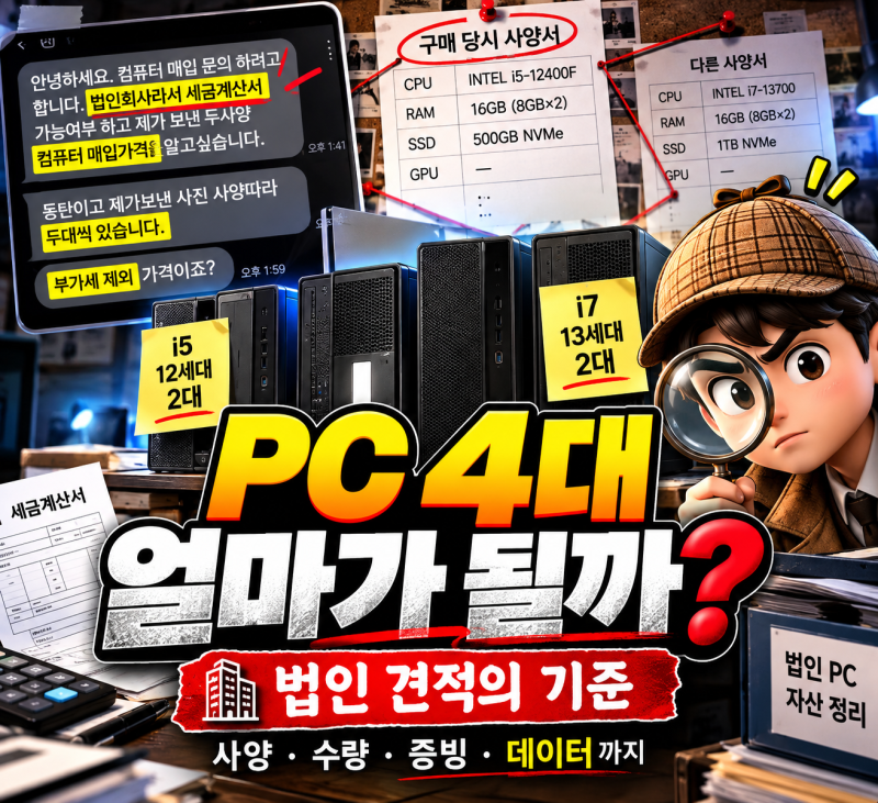 회사 PC 4대, 사양서만 보내면 견적이 나올까? 동탄 법인 중고컴퓨터 매입 문의