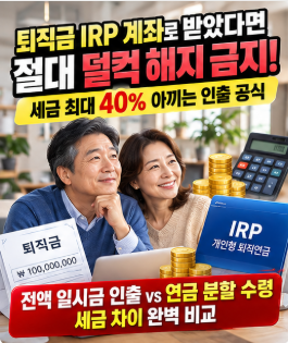 퇴직금 IRP 계좌 이체 후 일시금 인출 해지 세금 계산 및 절세 꿀팁 총정리