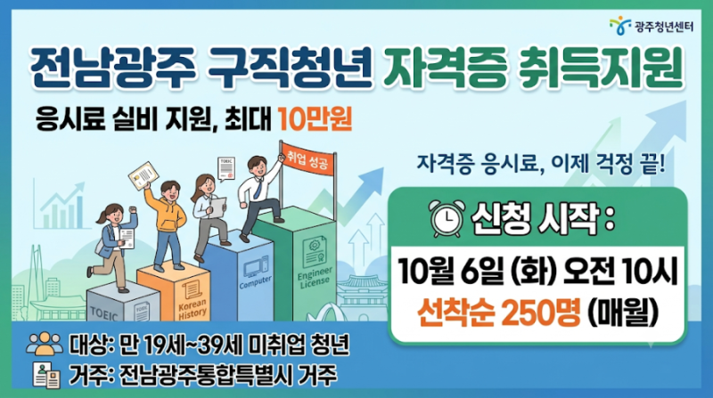전남광주 구직청년 자격증 취득지원, 10월 신청시작! 10월 6일부터