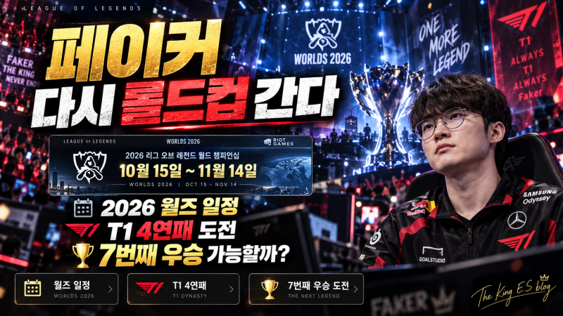 페이커 다시 롤드컵 간다, 2026 월즈 일정·T1 4연패·7번째 우승 도전 총정리 [The King E.S blog]