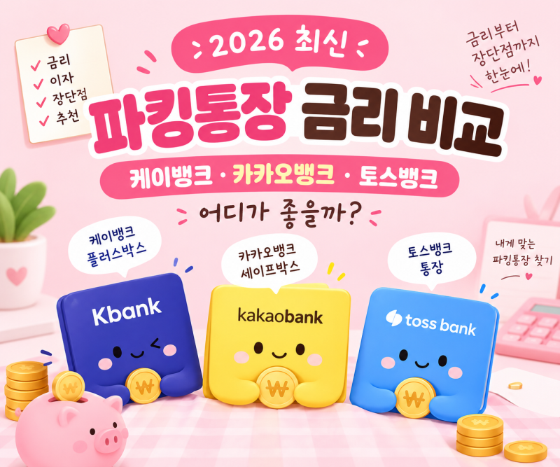 파킹통장 금리 비교 2026｜케이뱅크·카카오뱅크·토스뱅크 어디가 좋을까?
