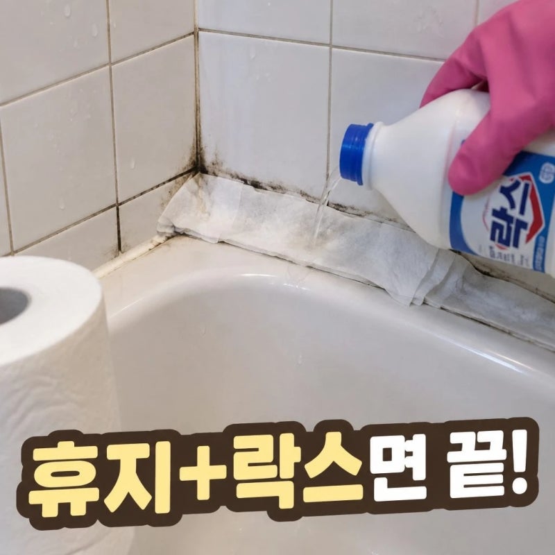 욕실 실리콘 곰팡이 제거, 휴지에 락스 올려봤더니