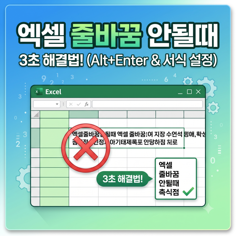 엑셀 줄바꿈 안될때 3초 해결법 (Alt+Enter 오류 완벽 정리)