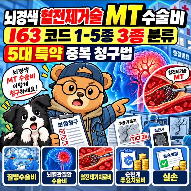 뇌경색 혈전제거술 MT 수술비: I63 코드 1-5종 3종 분류와 5대 특약 중복 청구법