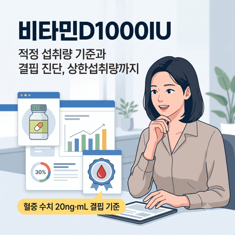 비타민D1000IU 적정 섭취량 기준, 혈중 25하이드록시비타민D 수치 20ng·mL 결핍 진단 기준과 상한....
