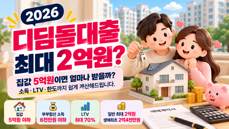 2026 디딤돌대출, 집값 5억원이면 얼마나 받을까? 소득·LTV·한도 계산