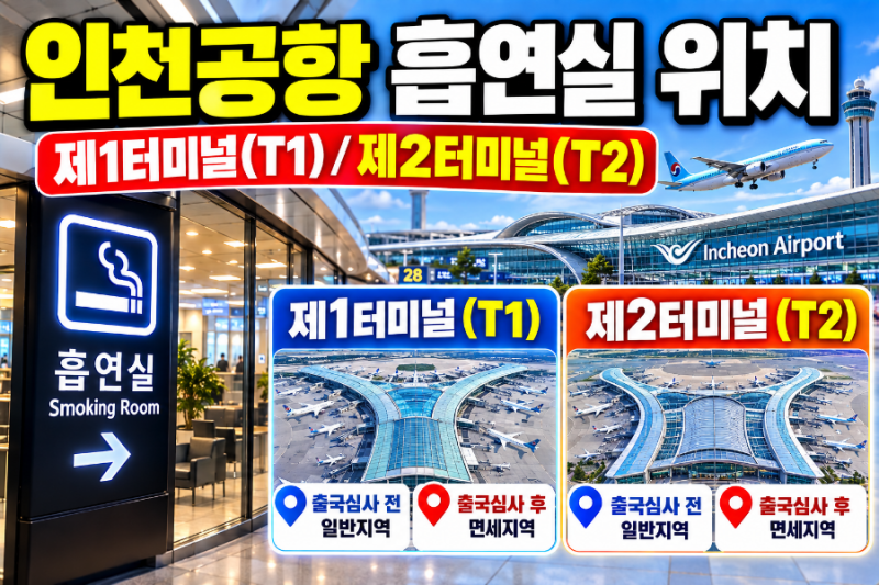 인천공항 흡연실 위치 총정리｜제1·제2터미널 출국심사 전후