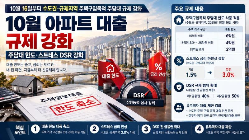 "10월부터 바뀌는 아파트 담보 대출 한도 규제, 내 소득 기준 DSR 계산기 돌려보는 법"