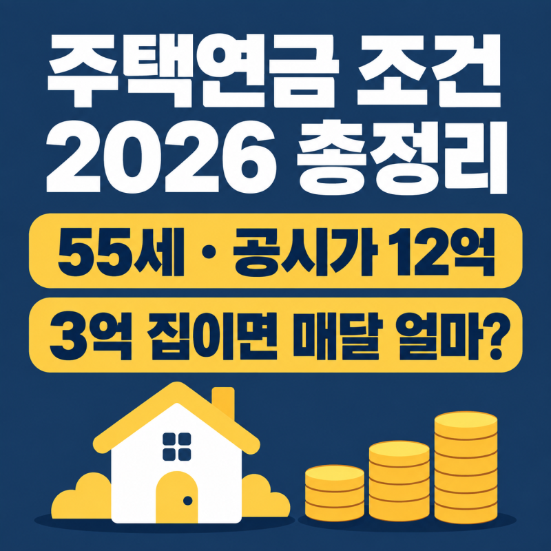 주택연금 조건 2026｜55세·공시가격 12억, 3억 집이면 매달 얼마?