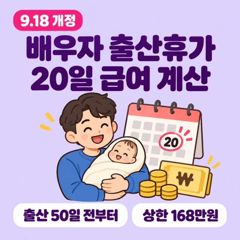 배우자 출산휴가 20일 급여 계산, 출산 50일 전부터 쓰는 바뀐 기준과 회사 차액까지