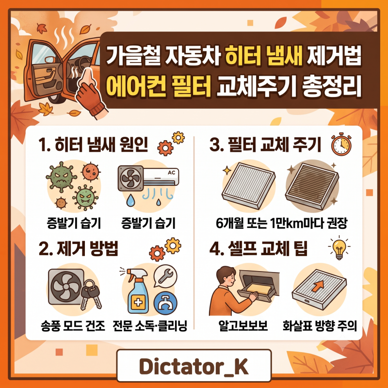 가을철 자동차 히터 냄새 제거법, 에어컨 필터 교체주기 총정리