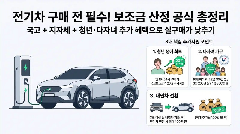 2026·2027 전기차 보조금 총정리: 청년 20%·다자녀 최대 300만 원 추가지원 & 2027년 5,000만 원 상....
