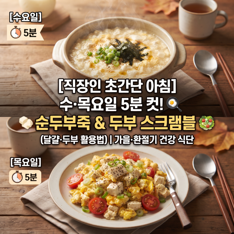[가을/환절기 직장인 아침 식단] 2탄: 바쁜 수·목요일 출근길, 5분 만에 차려내는 초간단 아침....