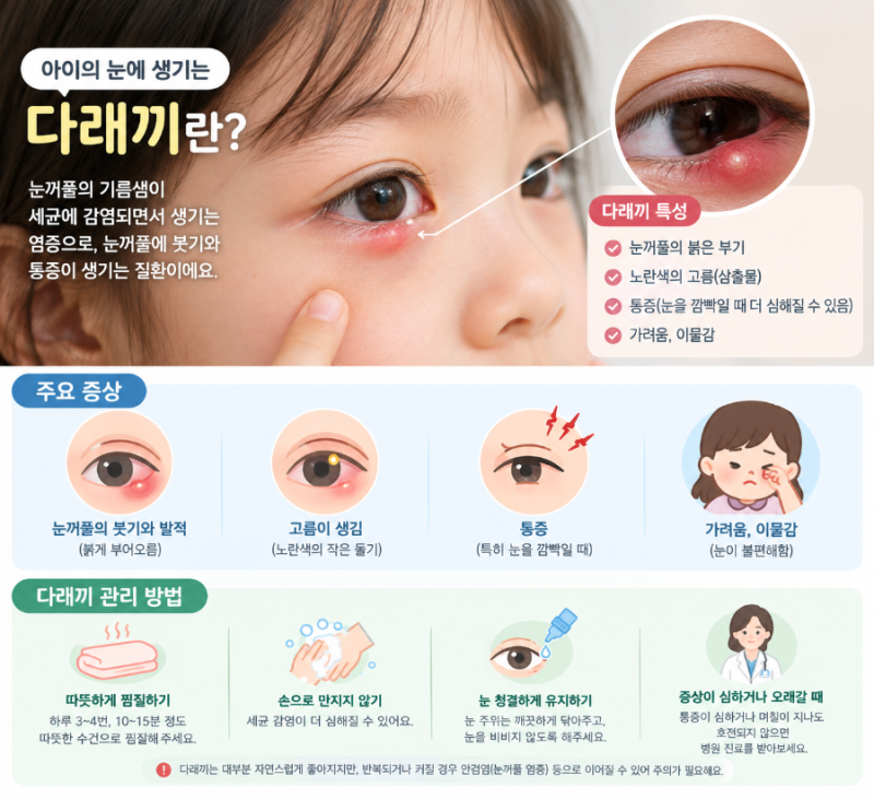 아이 눈 다래끼 증상과 원인, 집에서 어떻게 관리할까?