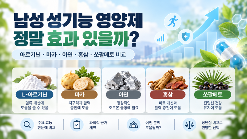 남성 성기능 영양제 정말 효과 있을까?｜아르기닌·마카·아연·홍삼 비교