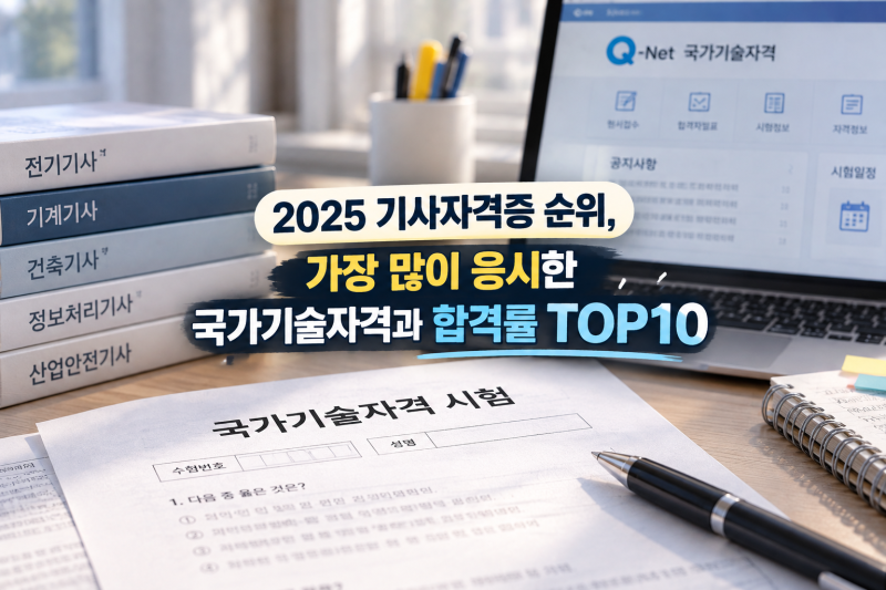 2025 기사자격증 순위, 가장 많이 응시한 국가기술자격과 합격률 TOP10