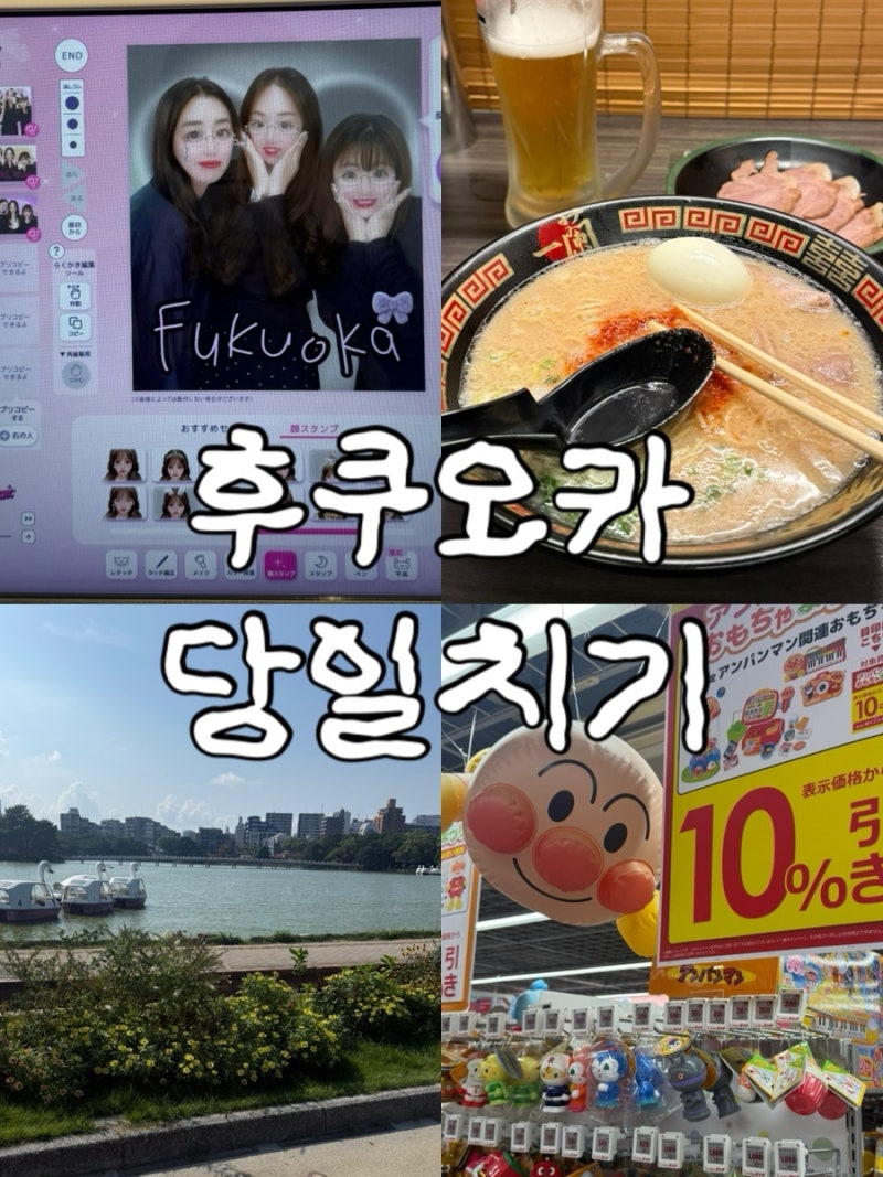 일본 후쿠오카 당일치기 모모치해변 오호리공원 점보스테이크 텐진 빅카메라 호빵맨 장난감....