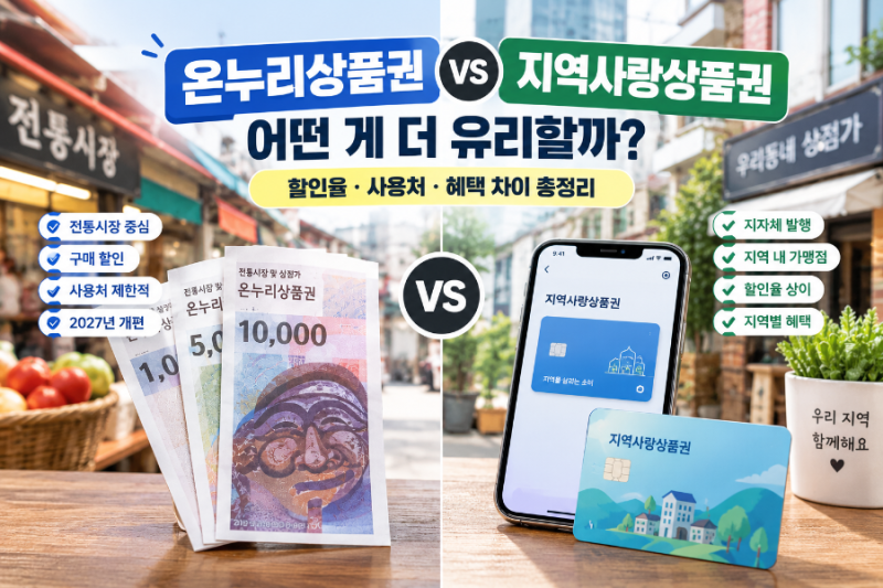온누리상품권 vs 지역사랑상품권 비교｜할인율·사용처·혜택 차이 총정리