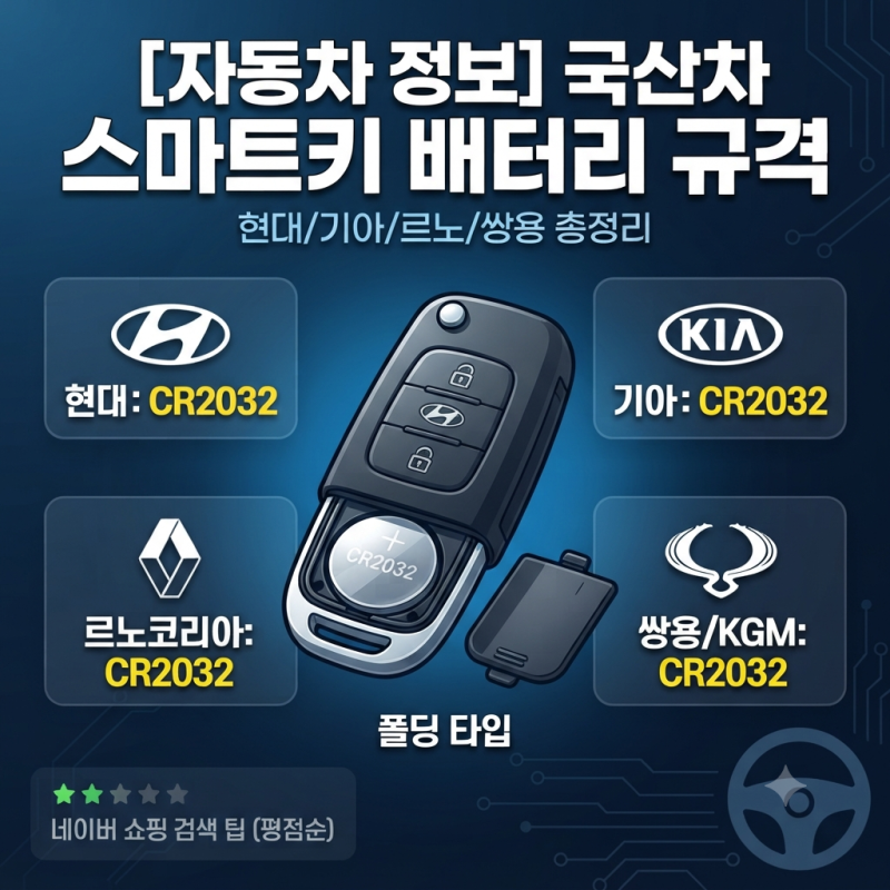 현대·기아·르노·쌍용 차종별 스마트키 배터리(건전지) 규격 총정리!