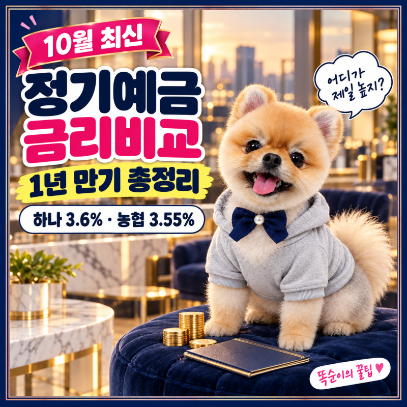 정기예금 금리비교 10월 최신, 하나 3.6%·농협 3.55% 5대 은행 1년 만기와 연 4%대 예금 총정리