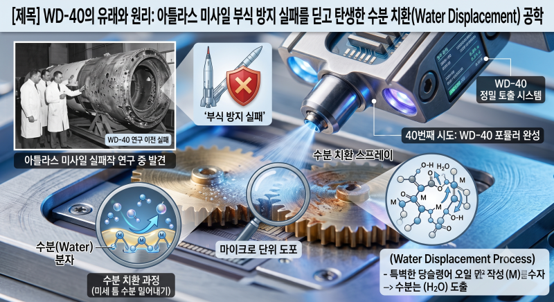 WD-40의 유래와 원리: 아틀라스 미사일 부식 방지 실패를 딛고 탄생한 수분 치환(Water Displacement....