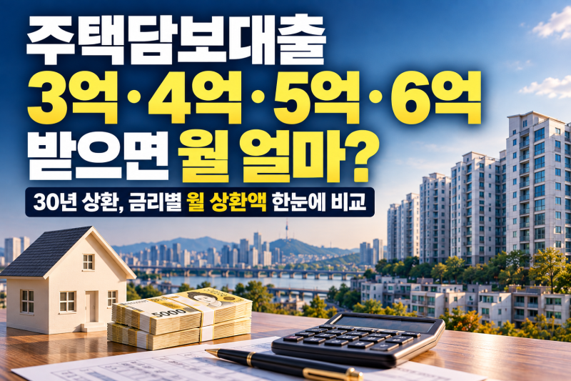 주담대 3억·4억·5억·6억 받으면 월 얼마? 30년 대출이자까지 계산해봤습니다