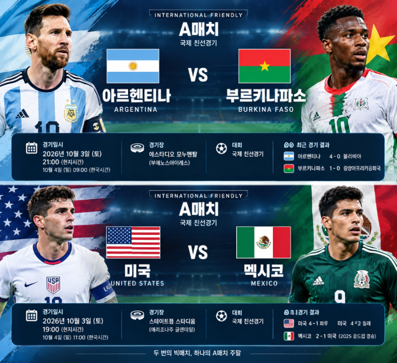 아르헨티나 vs 부르키나파소 · 미국 vs 멕시코 | 10월 A매치 프리뷰 및 관전 포인트