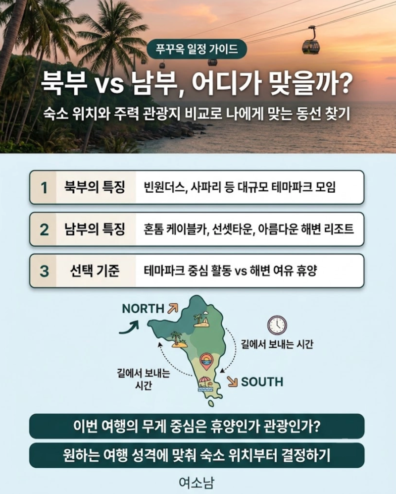 푸꾸옥 여행 숙소 위치 고민, 북부 vs 남부 동선과 일정별 선택 기준