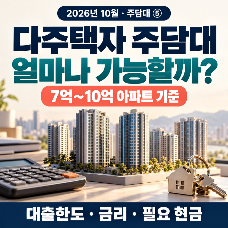 2026년 10월 다주택자 주택담보대출｜7억~10억 아파트 한도·금리·월 상환액 Q&A