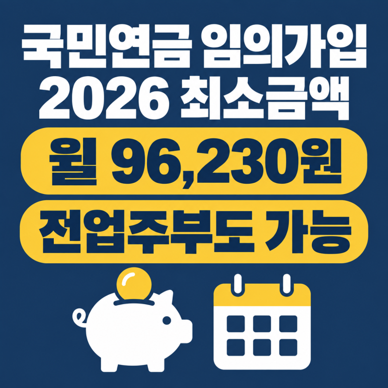 국민연금 임의가입 2026｜최소금액 월 96,230원, 전업주부 신청방법·해지