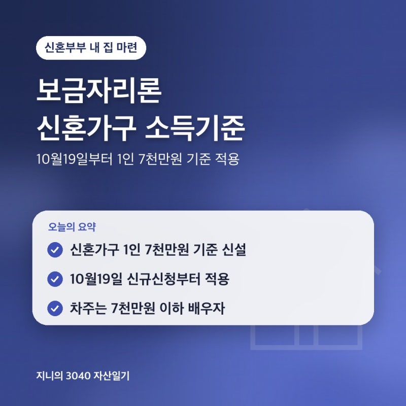 보금자리론 신혼가구 소득기준 완화, 10월 19일부터 바뀌는 것들
