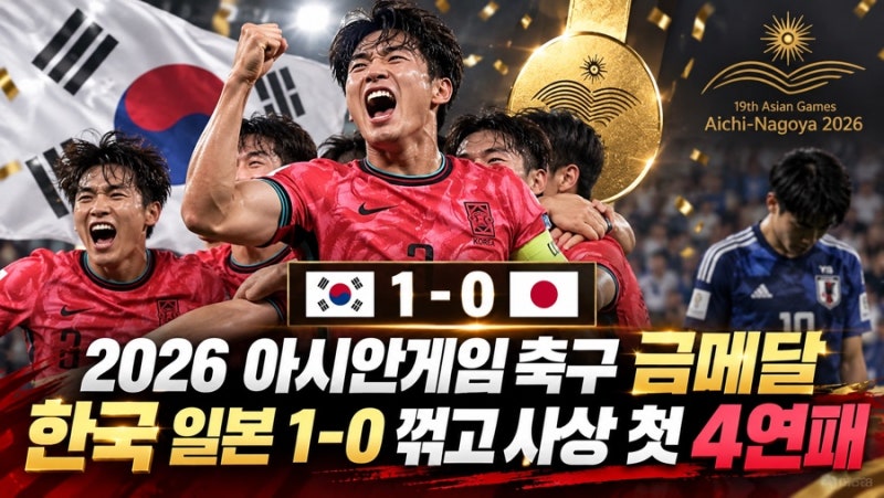 2026 아시안게임 축구 금메달, 한국 남자축구 사상 첫 AG 4연패…엄지성 결승골