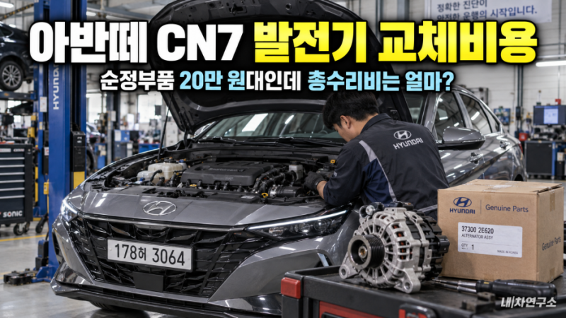 아반떼 CN7 발전기 교체비용, 순정부품 20만 원대인데 총수리비는 얼마?