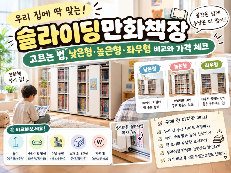 슬라이딩만화책장 고르는 법, 낮은형·높은형·좌우형 비교와 가격 체크