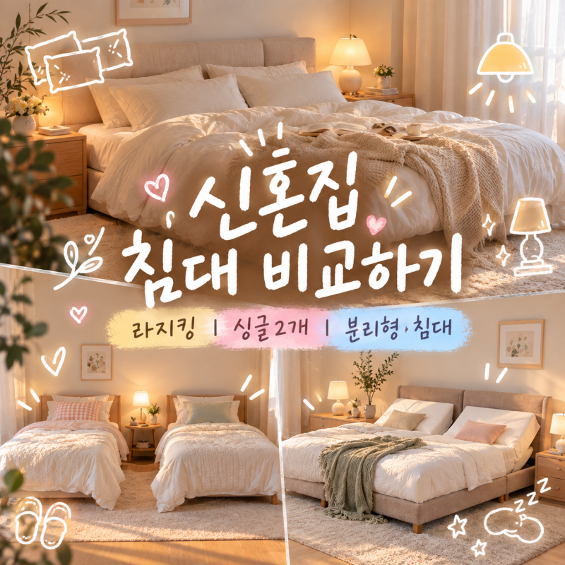 신혼집 침대 라지킹 사이즈와 싱글 2개 분리형 침대 비교하기
