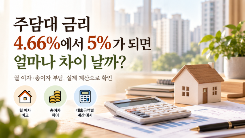 주담대 금리 4.66%에서 5%가 되면 얼마나 차이 날까?