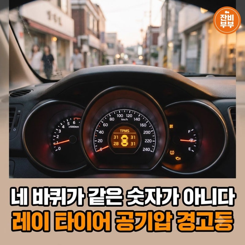 "네 바퀴가 같은 숫자가 아니다" 레이 타이어 공기압 경고등