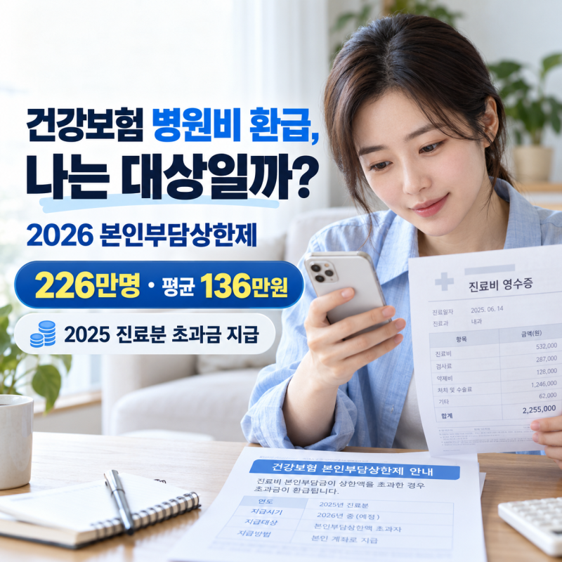 [의료환급] 건강보험 병원비 환급, 나는 대상일까?｜2026 본인부담상한제｜226만명·평균 136만....