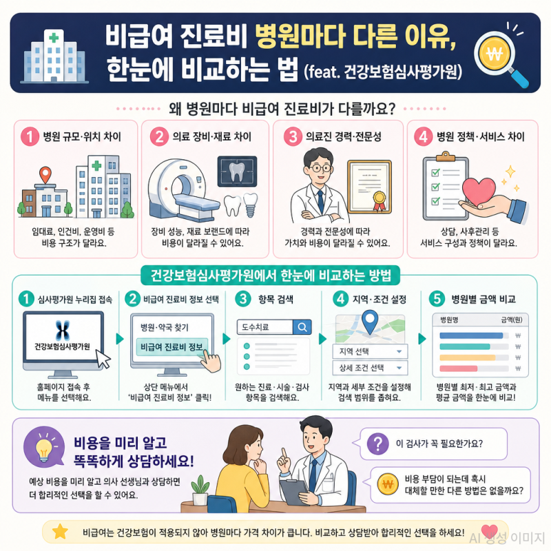 비급여 진료비 병원마다 다른 이유, 한눈에 비교하는 법 (feat. 건강보험심사평가원)