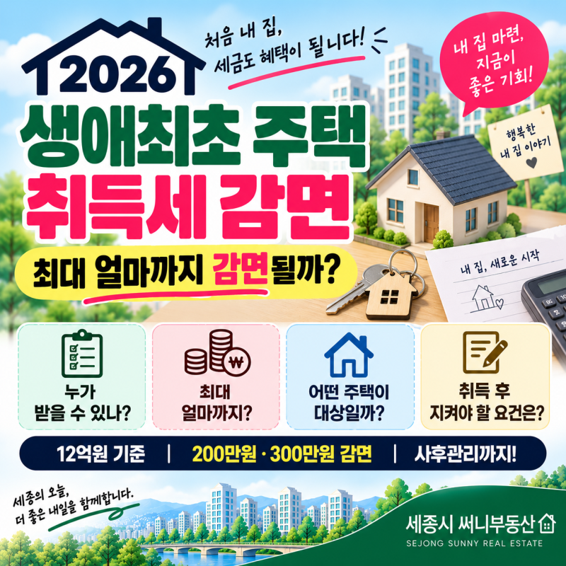 2026 생애최초 주택 취득세 감면 완전정리｜12억원 기준부터 200만원·300만원 감면까지