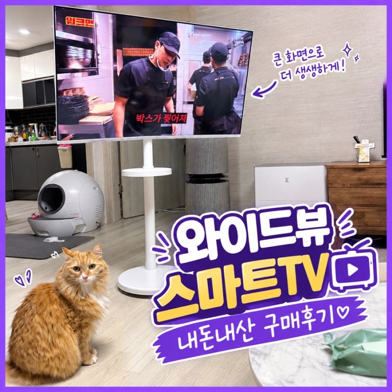 [내돈내산] 와이드뷰 43인치 QLED 스마트 TV V3 유압식 스탠드 세트 자가설치 솔직후기!
