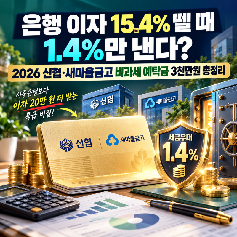 "은행 이자 15.4% 뗄 때 1.4%만 낸다?" 2026 신협·새마을금고·농협 비과세 예탁금 3천만원과 출자....